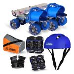 JJ JONEX Attack Adjustable Skates Combo with Helmet, Knee Pad, Elbow Pad, Gloves, Key, Bag - Suitable for Age 6-11 (Medium) - Blue Helmet