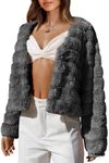 BTFBM Womens Open Front Cardigan Coat 2024 Fall Winter Clothes Faux Fur Shaggy Shacket Jackets Fashion Cropped Outerwear(Solid Dark Grey, X-Large)