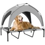 PawHut Cooling Raised Dog Bed, Elevated Pet Bed with Breathable Mesh, UV Protection Canopy, Foot Pads, for Indoor Outdoor, Large Dogs, 106 x 76 x 94cm - Light Grey