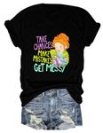 HHLLEOJK Teacher Life Shirt for Women-Make Mistakes -Get Messy Funny Mom Graphic Tee Vintage Retro Short Sleeve Casual Top Black