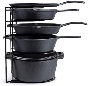 Heavy Duty Pan Organizer, Extra Large 5 Tier Rack - Holds Cast Iron Skillets, Dutch Oven, Griddles - Durable Steel Construction - Space Saving Kitchen Storage - No Assembly Required - Black 15.4-inch