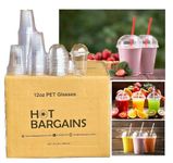 HOT BARGAINS 100 X 12oz Smoothie Cups and Dome Lids 10/12/16oz Clear for Party Milkshake Juice Sweets UK Reusable Plastic (10oz / 290ml, 12oz / 360ml, 16oz / 500ml) (12oz)