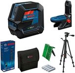 Bosch Professional Laser Level GCL 2-50 G (green laser, interior, RM 10 mount, tripod BT 150, visible working range: up to 15m, 4x AA battery, in cardboard box)