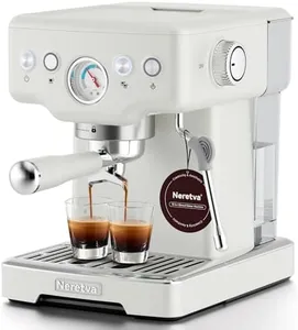Neretva Espresso Machine, 1450W Stainless Steel Coffee and Espresso Maker Combo with Milk Frother 15Bar Visible Pressure Guage Espresso Coffee Machine for Espresso/Latte/Cappuccino/Home Barista-White