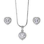 XPNSV Jewelry Luxury Pendant Gift Set for Women, Girls & Her | Pendant with 2 Earrings, Option in 10 Different Color & Design with Gold Silver Princess Cut Round Heart and Oval (Silver, Heart)