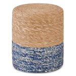 Mxfurhawa Pouf Ottomans, Natural Seagrass Foot Stool, Hand Weaving Round Footrest, Poof Pouffe Accent Chair with Wood Frame for Living Room, Bedroom, (Natural & Blue)