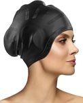 Rylan Latest Designed Long Hair Swim Cap,Waterproof Silicone Swimming Cap for Adult Woman and Men,Keeps Hair Clean with Ear Protector Fresh Long Lasting Silicone Made Waterproof Swimming Cap (Black)