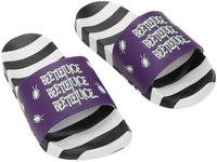 Bioworld Beetlejuice Repeat Movie Title Men's Black & White Striped Slide Sandals -Large