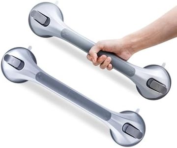 LEVERLOC Suction Grab Bars for Shower, Heavy Duty Balance Assistance Handle with Anti-Slip Grip, No Drill Removable Bathtub Handrail for Elderly, Seniors, and Bathroom Safety, 2-Pack, Silver