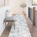 Cekene 2x8 Hallway Runner Rug with Rubber Backing Modern Abstract Kitchen Rug Runner Non Slip Grey Laundry Room Rug Washable Low Pile Bedroom Floor Carpet Runner for Entryway Bathroom