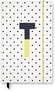 kate spade new york Take Note Large Polka Dot Leatherette Initial Notebook, Bound Journal Includes 168 Lined Pages and Bookmark, T (Yellow)