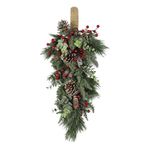 Fuxdre 23 Inch Christmas Swag for Front Door, Artificial Christmas Teardrop Decoration with Pine Needles and Berry, Christmas Stair Swags Hanging Holiday Decor for Indoor Outdoor Window Wall