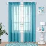 Teal Curtains 84 Inch Length for Living Room 2 Panel Sets Rod Pocket Window Sheer Curtains for Bedroom 52x84 Inches Long