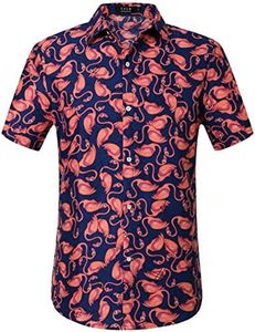 Hawaiian Shirt for Men, Flamingo Shirt, Tropical Shirts for Men Summer Short Sleeve Button Down (4X-Large, Dark Blue Pink)