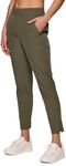 RBX Women's Quick Drying Woven Ankle Pant with Pockets Ribbed Side Olive L