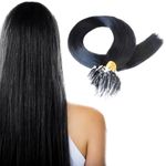 100s Micro Loop Ring Human Hair Extensions-#1 Jet Black-0.8g*100 strands-Grade AAA-REMY HAIR (18")