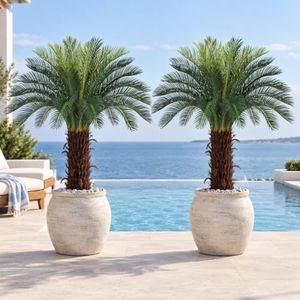 Keeplush 4ft Artificial Sago Palm – 48in Faux Cycas Revoluta Fake Floor Plant, Fake Floor Plant for Indoor Outdoor, Front Porch Patio Home Office Decor, Tropical Fake Plant, Green 2Pcs
