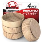 Medipaq Premium Felt Castor Cups for Wooden Floors & Smooth Surfaces - 4x Large 60mm diameter Light Wood Grain - Chair Leg Floor Protectors - Castors for Furniture - Furniture Cups