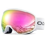 Odoland Ski Goggles - OTG Snowboard Goggles for Men and Women - Anti-Fog UV400 Protection and Helmet Compatible, Pink VLT 15%