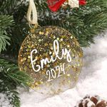 UNIQOOO 2024 Acrylic Ornaments Set of 12, Personalized Blank Christmas Decorations, Sublimation Gold Sequin Hanging Tree Ornaments, Stocking Name Tag, Holiday Tag, Gifts Ideas, 3" Round