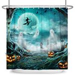 72x72 Inch Ghost Halloween Shower Curtain Black Witch Flying Over Full Moon Bathroom Shower Curtain Set Halloween Tombstone Pumpkin Bathtub Decor Easy Care Washable Durable Fabric with Hooks