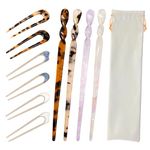 10 Pcs Acetate Hair Sticks, Vintage Hair Chopstick Sticks for Long Hair, U Shaped Hair Pins Leopard Print Shell Hairpin Bun Pins Hair Fork Hair Styling Accessories for Women