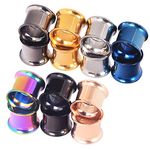 D&M Jewelry 14pcs Stainless Steel Screw Tunnels Plugs Ear Expander Multi-Colors Body Piercing 10mm