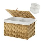 Greenstell Storage Basket with Lid, 65L Handwoven Large Shelf Basket with Cotton Liner and Metal Frame, Foldable & Easy to Install, Storage Box Basket Bin with Handle for Bedroom, Laundry Room