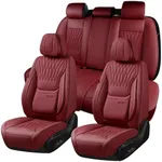 BWTJF Car Seat Covers Full Set, Front and Rear Seat Covers for Cars, Leatherette Auto Seat Protectors Car Interior Accessories, Car Seat Cushions Fit for Most Sedans SUV Pick-up Truck, WineRed