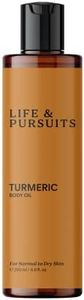 Life & Pursuits Turmeric Body Oil (200 ml), Ayurveda Massage Oil for Skin, Made with Organic Coconut Oil, Argan Oil, Almond Oil, and Squalane