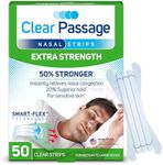 Clear Passage Nasal Strips, Clear Extra Strength, 50 Count | Works Instantly to Improve Sleep, Reduce Snoring, & Relieve Nasal Congestion Due to Colds & Allergies