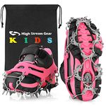 Kids Ice Cleats - Snow Crampons for Hiking Boots & Shoes with 14 Stainless Steel Spikes, Anti Slip Traction Grips for Boys and Girls for Hiking, Walking & Climbing on Snow (Medium, Pink)