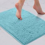 LuxUrux Bath Mat-Extra-Soft Plush Bath Shower Bathroom Rug,1'' Chenille Microfiber Material, Super Absorbent Shaggy Bath Rug. Machine Wash & Dry (15 x 23, Spa Blue)