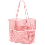 KPX Beach Bag with Mini Pocket, Tote Beach Bags for Women Large Foldable Mesh Swimming Bag - Sandproof, Waterproof, Pink, Large