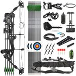 SHARROW Archery Compound Bow Kit 30-55lbs Adjustable Adult Hunting Compound Bow and Arrows Set with All Accessories for Outdoor Shooting Right/Left Hand Avaliable (Left Hand, Black)