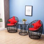 DEVOKO 3-Piece Netted Rattan & Wicker Patio Mudda Chairs and Glass Top Table with All Weather Waterproof Cushion for Garden, Pool, Balcony, Lawn (Black & Red)