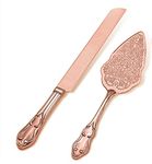 Strova Rose Gold Cake Knife and Server Set | Vintage Bride and Groom Cake Servers | Elegant, Memorable Keepsakes | Includes Cake Knife and Spatula Server | Party, Anniversary & Event Use