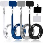 4 Pack Universal Nylon Neck Crossbody Cell Phone Lanyards + 6 Pieces Replacement Sticker Patches Tab, Adjustable Detachable Strap Safety Tether and Pads for Most Smartphone, Black/White/Grey/Blue