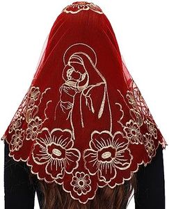 Bozidol Catholic Church Veil Traditional Mass Mantilla Chapel Lace Scarf Triangle Orthodox Prayer Veil (Red Gold)