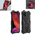 Bat Style Metal Case for iPhone 12/12 Pro (6.1 inch), Cool Tough Bumper Anti-Fall Shockproof Aluminum Alloy Frame Protective Back Plate Cover for Men Black