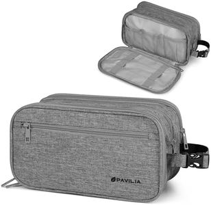 PAVILIA Toiletry Bag for Men, Travel Toiletries Bag | Water-resistant Dopp Kit, Shaving Pouch Organizer for Accessories, Cosmetic, Hygiene, Grooming Essentials (Heather Grey)