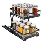 Pull Out Spice Rack Organizer for Cabinet, Collapsible Sliding Spice Rack Pull Out Double Tier Height Adjustable Sliding Seasoning Organizer for Kitchen Cabinet Pantry Closet Heavy Duty Metal (Small)