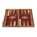 Luxury Manopoulos Walnut and Red Oak Backgammon Set, Mother Of Pearl Checkers - Premium Set Handmade in Greece by Experts