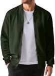 JMIERR Mens Casual Jacquard Bomber Jackets Color-Block Lightweight Varsity Jacket Fashion Zipper Coat with Pockets,US38(S),Moss Green