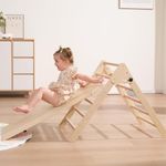 Foldable Wooden Climbing Frame Set, Toddler Wooden Climbing Pikler Triangle with Sliding Ramp, Baby Climbing Frame, Indoor Climbing Frames Ladder for Kids in 1-6 Years