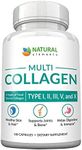 Natural Elements Multi Collagen Protein Capsules - 180 Type I, II, III, V, X Pills Proprietary Blend of Eggshell, Chicken, Wild Fish & Grass-Fed Bovine Peptides 2025mg per serv