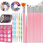 Angenil Nail Art Designer with 15 Pieces Acrylic Nail Drawing Painting Brushes Set, Nail Art Dotting Pen Tools Kit, Nail Foil, Manicure Tape, 12 Colors Rhinestones for Nails