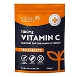 Vitamin C Tablets 1100mg – 180 Premium Vegan and Vegetarian Tablets – 3 Month Supply - High Strength Ascorbic Acid - Vitamin C for The Immune System - Letterbox Friendly - Made in The UK by Nutravita