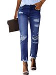 HETIPR Women's Ripped Boyfriend Jeans Mid Rise Loose Fit Distressed Stretchy Denim Pants, A1-1020-dark Blue, Large