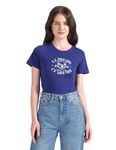 U.S. POLO ASSN. Women's Pure Cotton Brand Print T-Shirt (UWSS24TSH109_Blue_L)